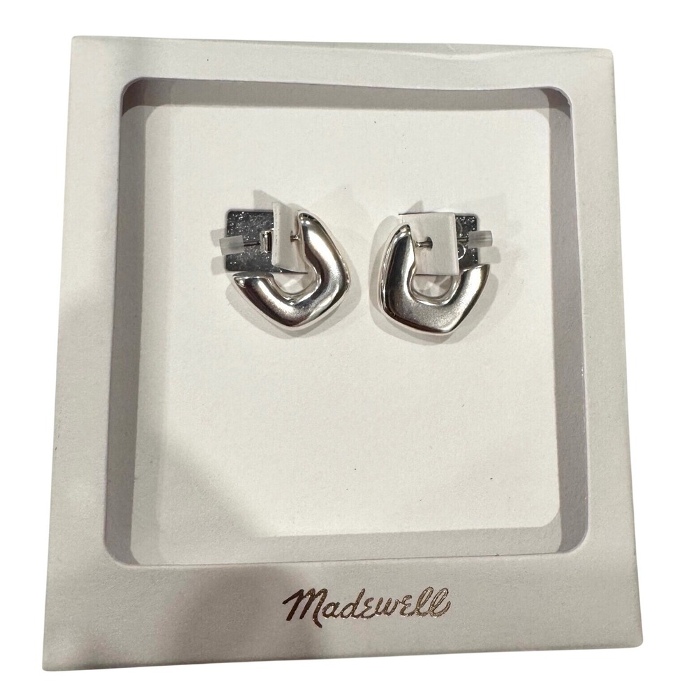 Madewell Chunky Sculptural Silver Tone Hoop Earrings Recycled Material NWT